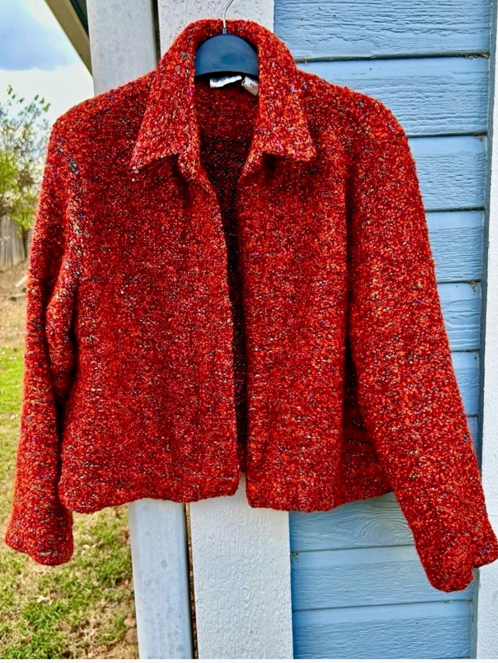Vintage Chico’s Size 1 Bouclé Tweed Jacket Orange Red Multicolor Artsy
